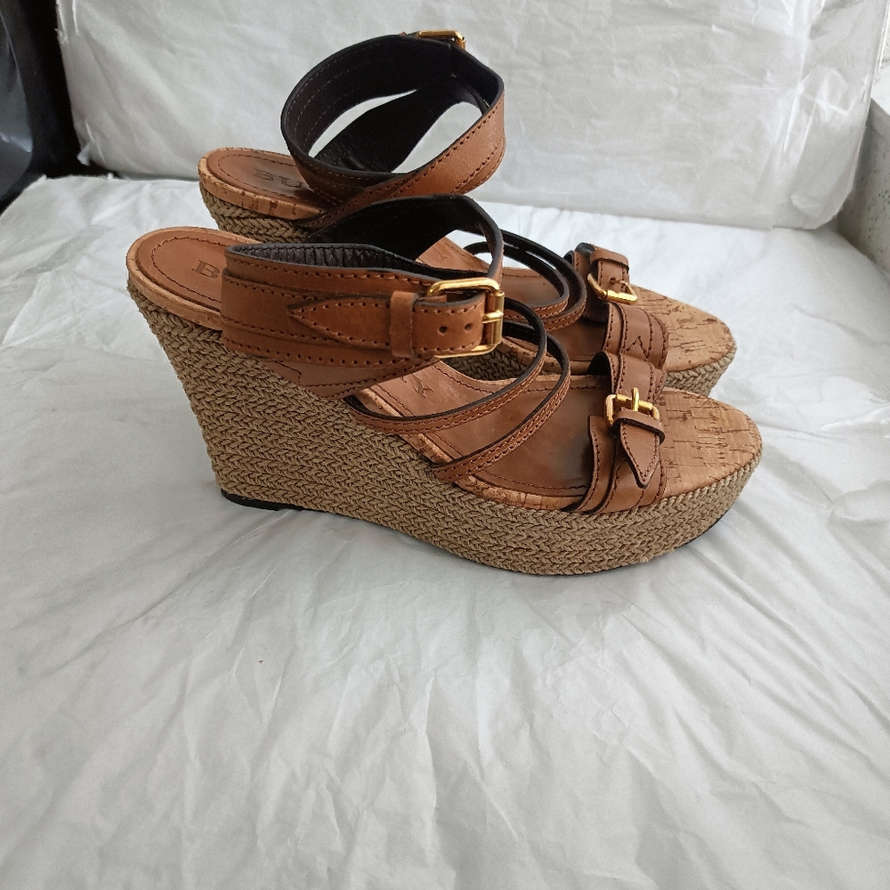 Burberry Leather Platform Wedge Sandals sz 40